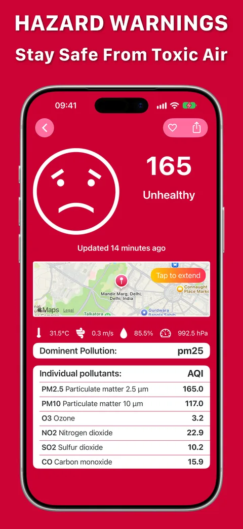 Unhealthy air, clearly flagged